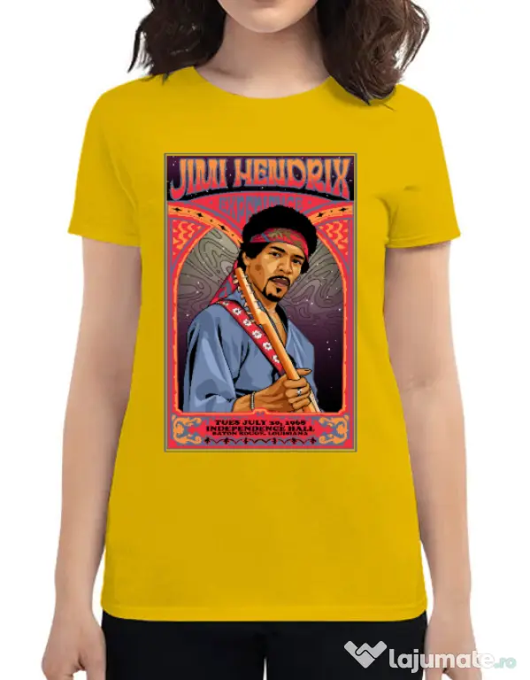 Tricou personalizat dama Jimi Hendrix Galben