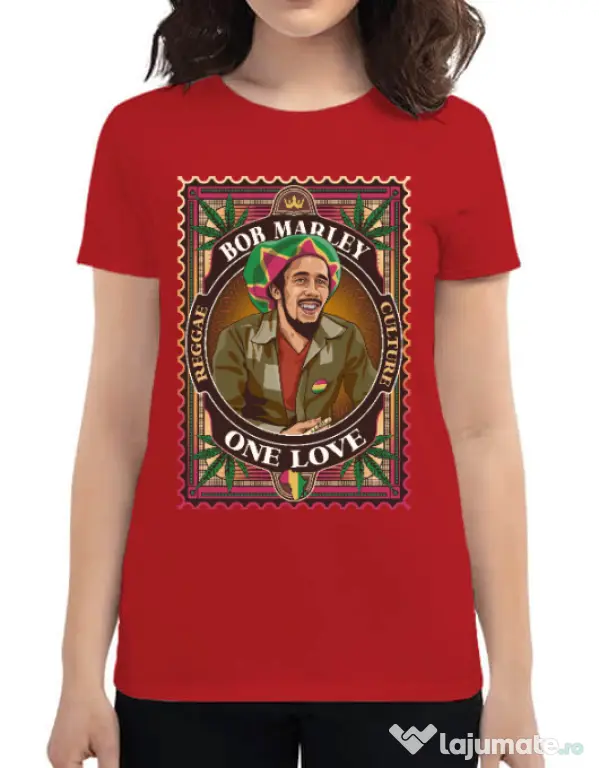 Tricou personalizat dama Bob Marley Rosu