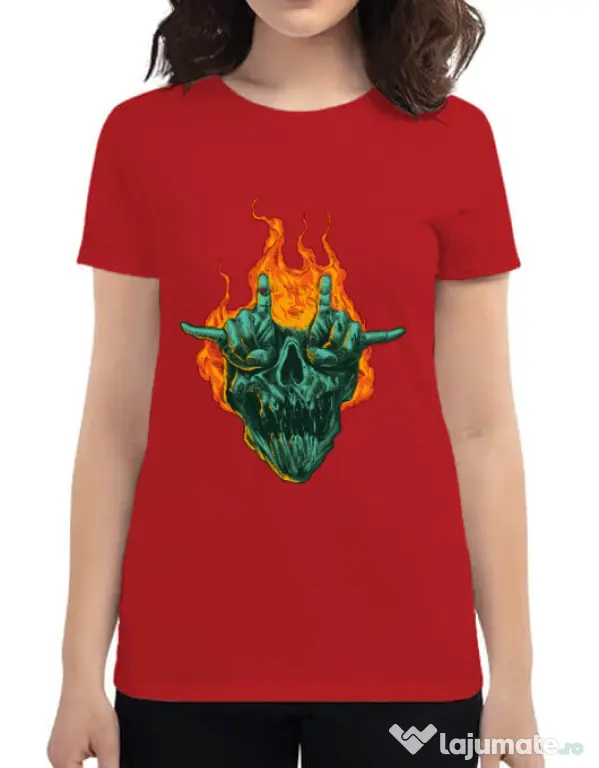 Tricou personalizat dama METAL HEADS Rosu