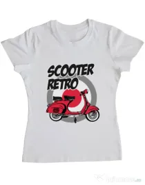 Tricou personalizat dama SCOOTER RETRO RED COLOR Alb