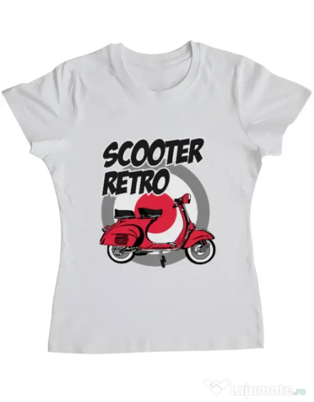 Tricou personalizat dama SCOOTER RETRO RED COLOR Alb