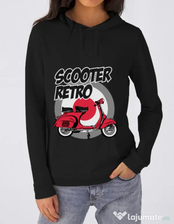 Hanorac dama cu gluga SCOOTER RETRO RED COLOR Negru