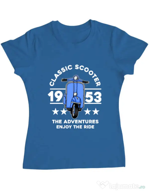 Tricou personalizat dama CLASSIC SCOOTER ADVENTURES Albastru azuriu