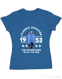 Tricou personalizat dama CLASSIC SCOOTER ADVENTURES Albastru azuriu