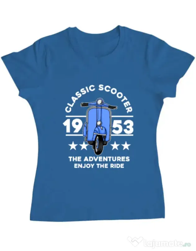 Tricou personalizat dama CLASSIC SCOOTER ADVENTURES Albastru azuriu