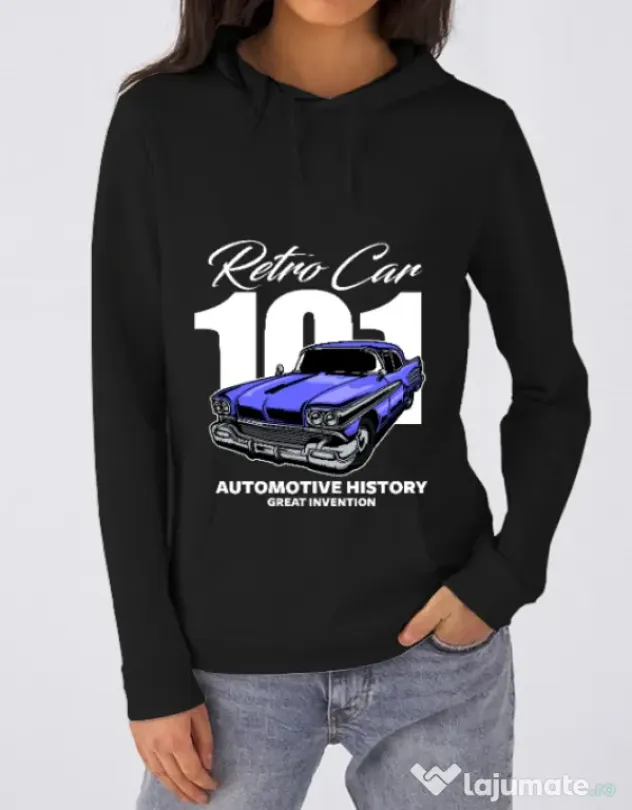 Hanorac dama cu gluga RETRO CAR 101 Negru