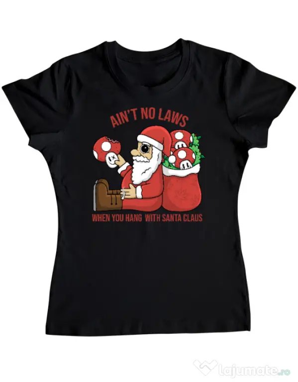 Tricou personalizat dama Stoned Santa Negru
