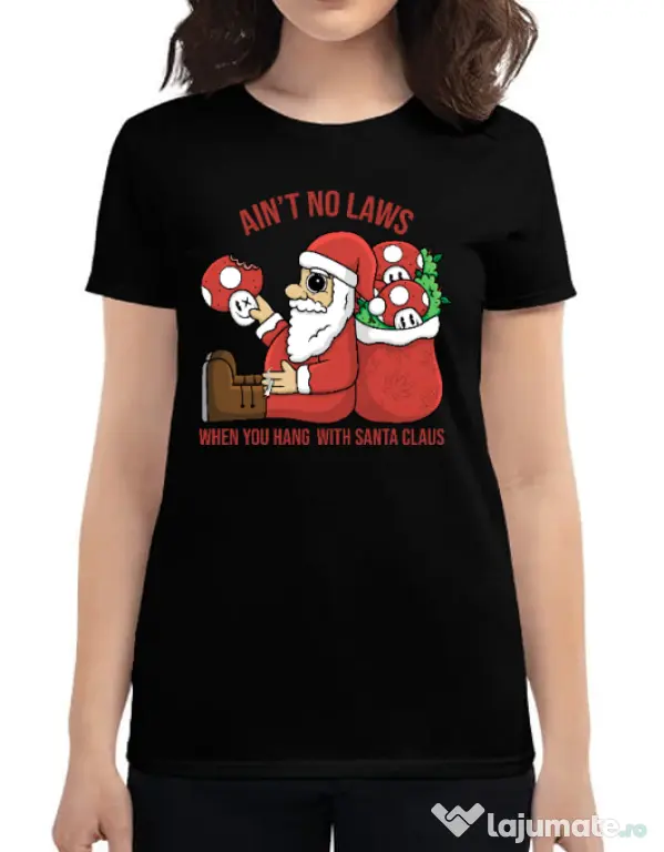 Tricou personalizat dama Stoned Santa Negru