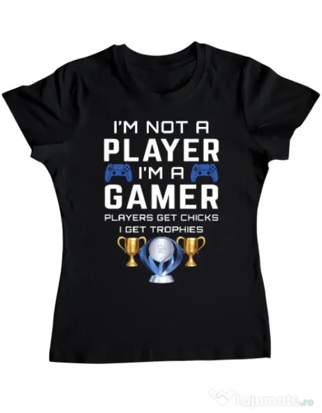 Tricou personalizat dama Gamer Not Player - Playstation trophies Negru