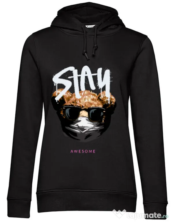 Hanorac dama cu gluga Stay awesome Negru