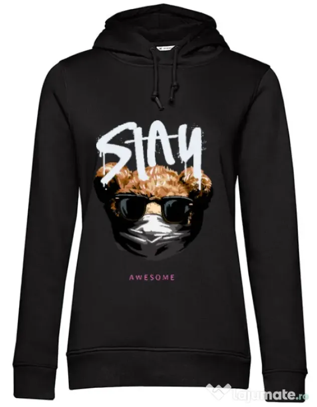 Hanorac dama cu gluga Stay awesome Negru