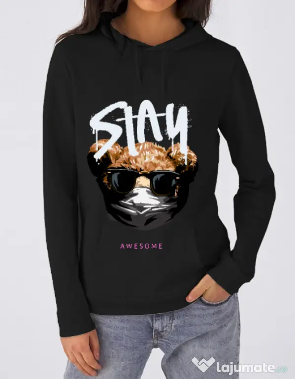 Hanorac dama cu gluga Stay awesome Negru