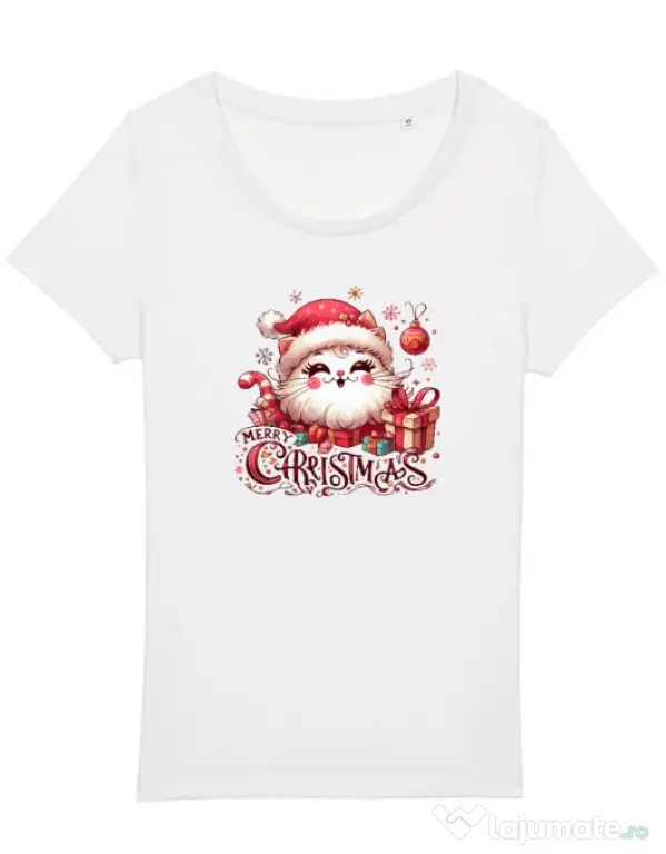 Tricou STANLEY STELLA dama Cat Christmas Alb