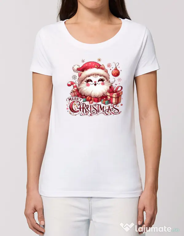 Tricou STANLEY STELLA dama Cat Christmas Alb