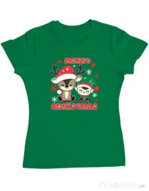 Tricou personalizat dama Prietenii lui Mos Craciun 2 Verde mediu