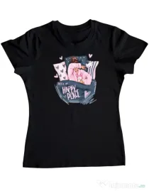 Tricou personalizat dama happy place Negru