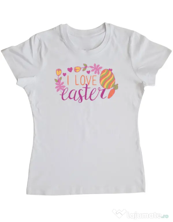 Tricou personalizat dama I LOVE EASTER Alb