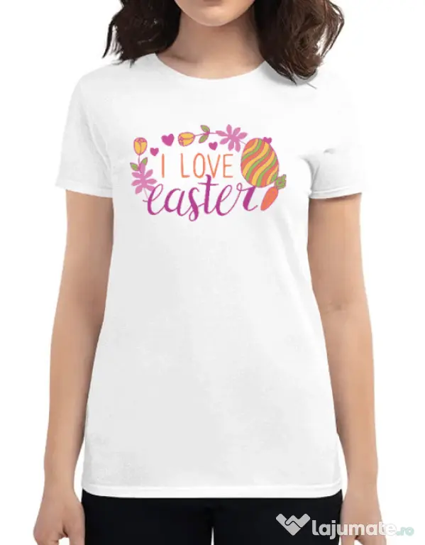 Tricou personalizat dama I LOVE EASTER Alb