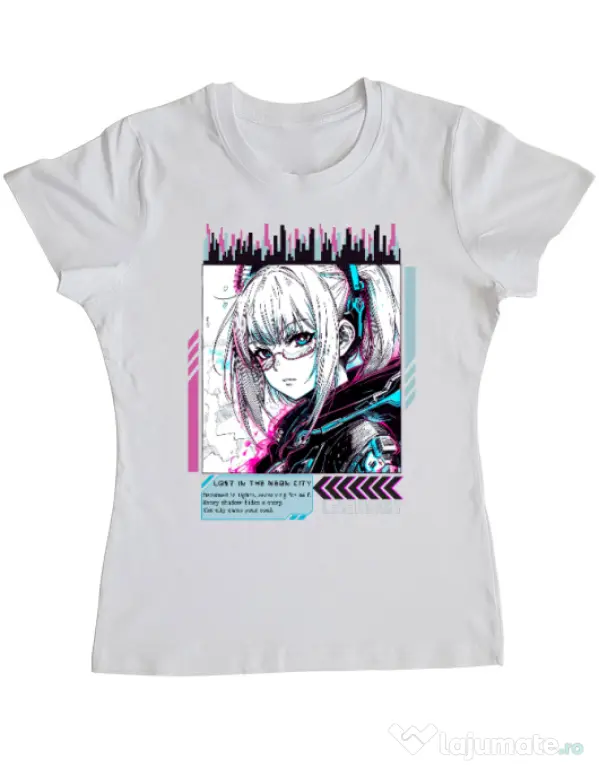 Tricou personalizat dama LOST IN THE NEON CITY Alb