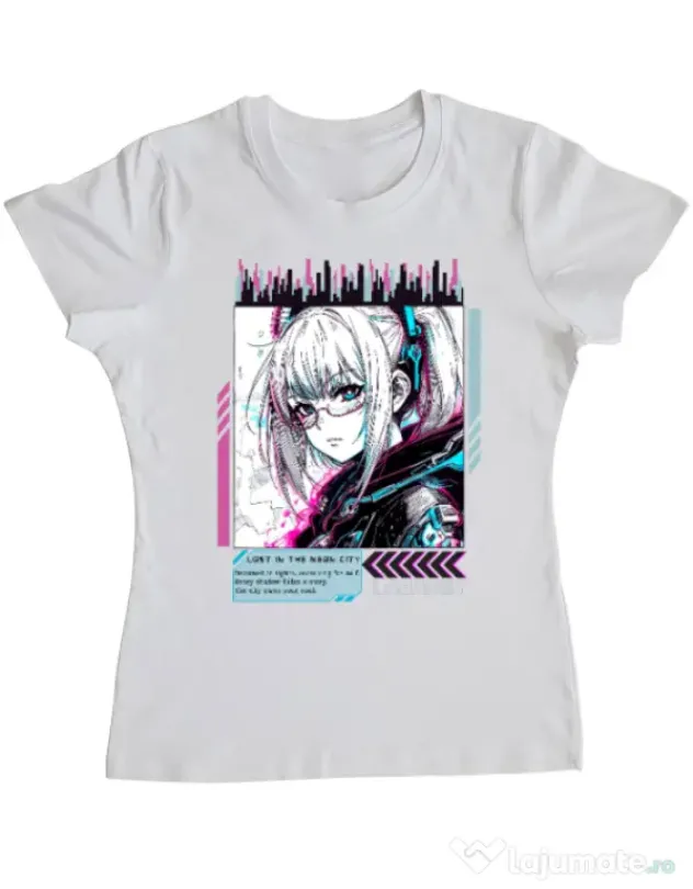 Tricou personalizat dama LOST IN THE NEON CITY Alb
