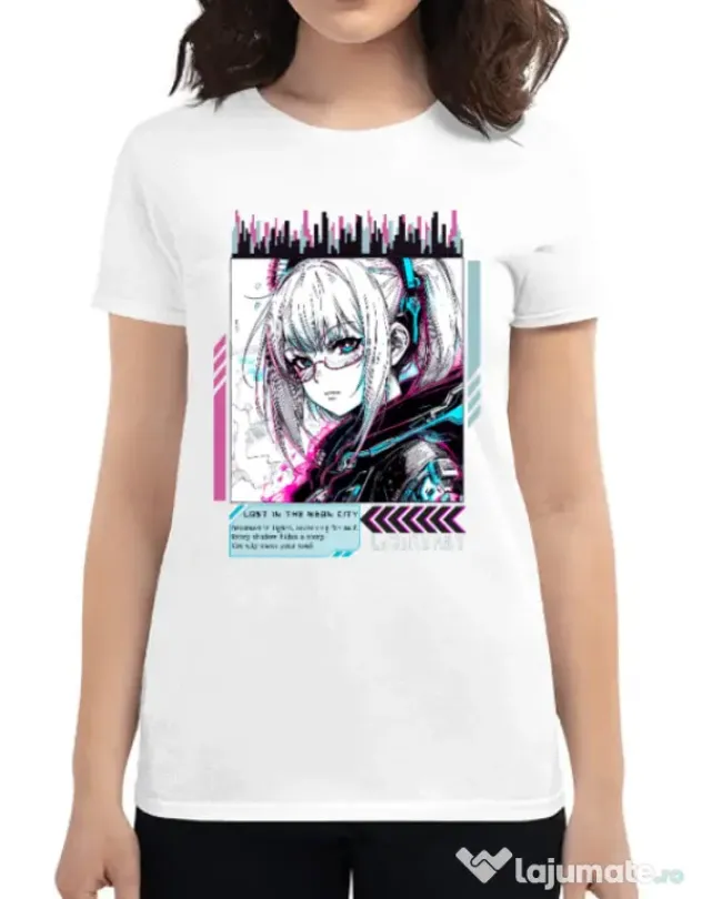 Tricou personalizat dama LOST IN THE NEON CITY Alb