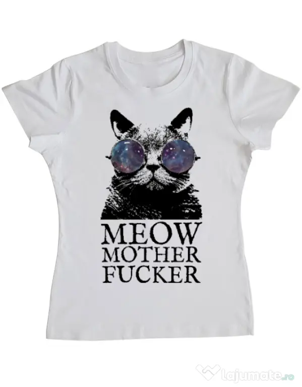 Tricou ADLER dama Meow motherfucker Alb