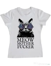 Tricou ADLER dama Meow motherfucker Alb