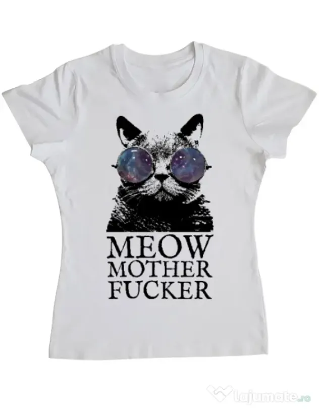 Tricou ADLER dama Meow motherfucker Alb