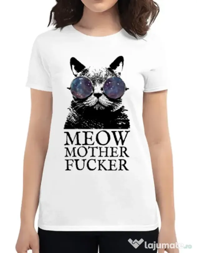 Tricou ADLER dama Meow motherfucker Alb