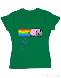 Tricou ADLER dama Nyan cat Verde mediu