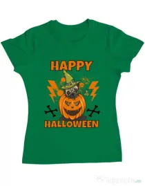 Tricou ADLER dama Halloween Pug Verde mediu