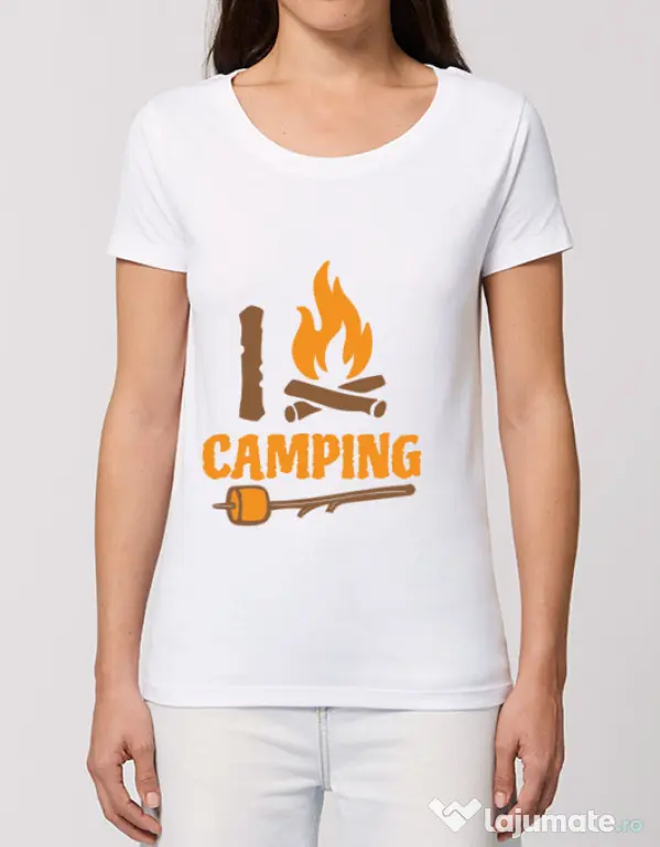 Tricou STANLEY STELLA dama I love Camping Alb