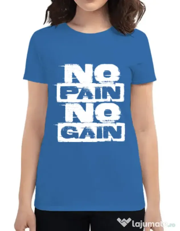 Tricou ADLER dama No pain, no gain Albastru azuriu