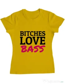 Tricou ADLER dama Bitches love bass Galben