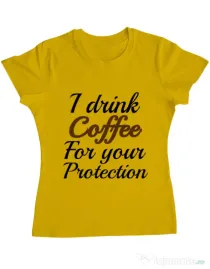 Tricou ADLER dama Coffee for your protection Galben