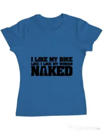 Tricou ADLER dama I like my bike Albastru azuriu