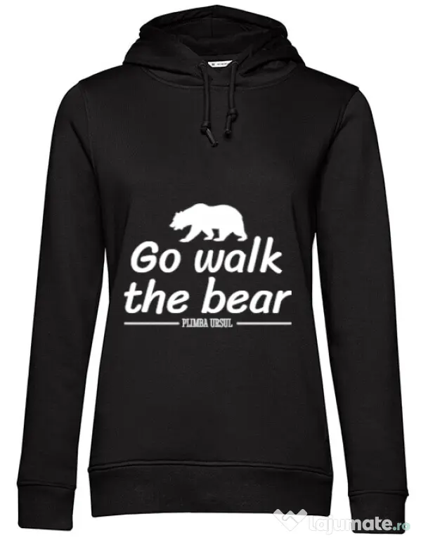 Hoodie dama cu gluga Go walk the bear Negru