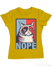 Tricou ADLER dama Grumpy cat Nope Galben