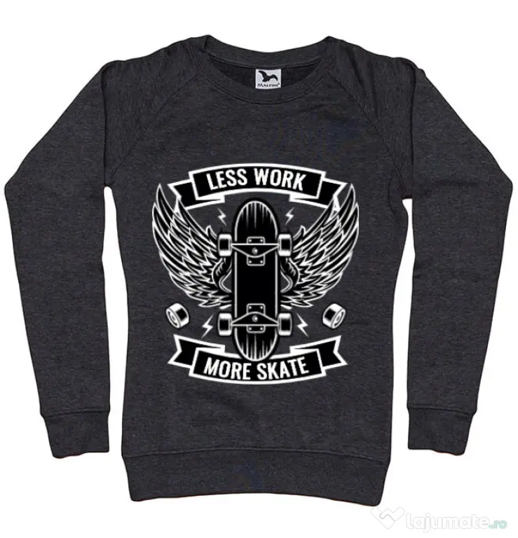 Bluza ADLER dama Less work more skate Negru melanj