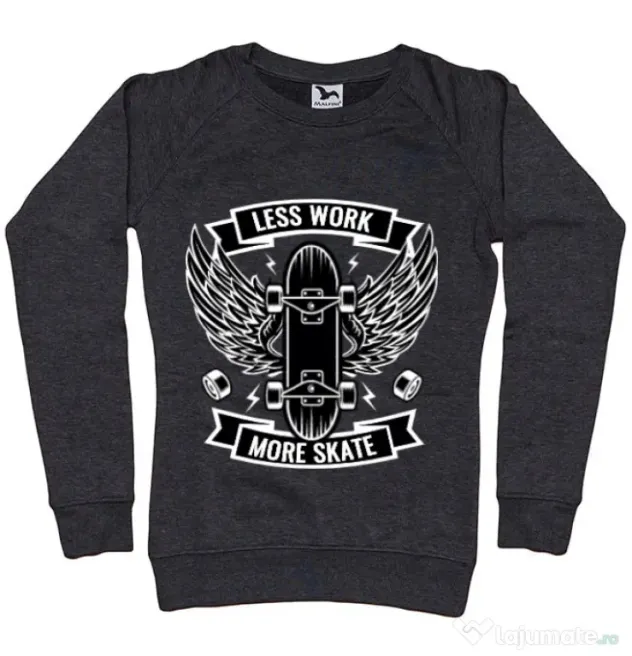 Bluza ADLER dama Less work more skate Negru melanj