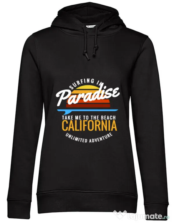 Hoodie dama cu gluga Surfing in paradise Negru
