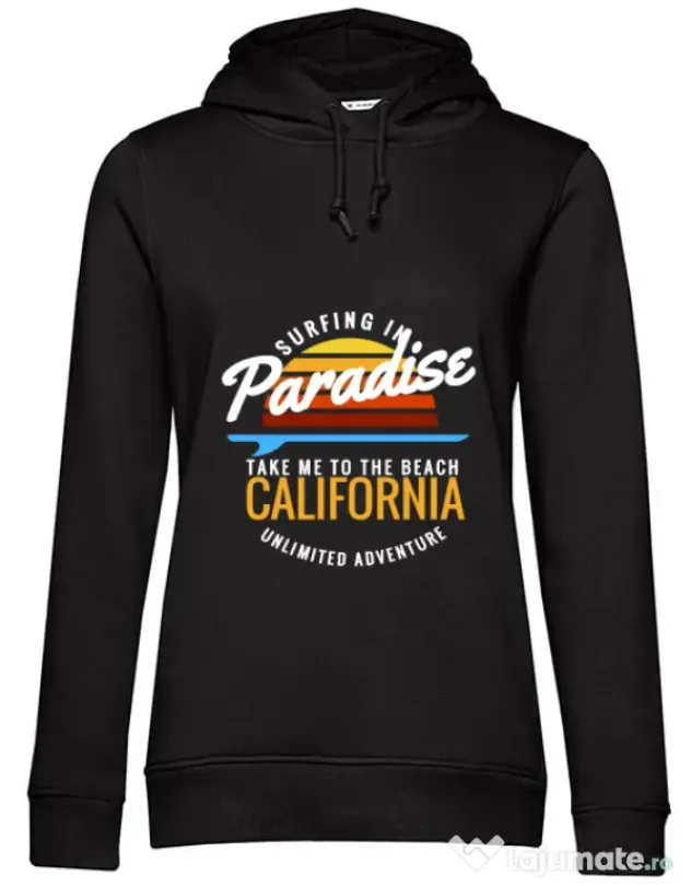 Hoodie dama cu gluga Surfing in paradise Negru