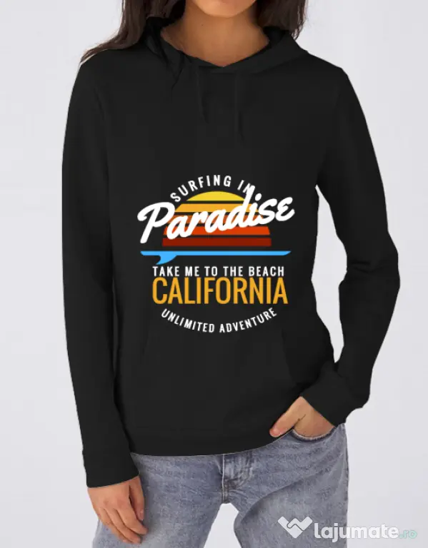 Hoodie dama cu gluga Surfing in paradise Negru