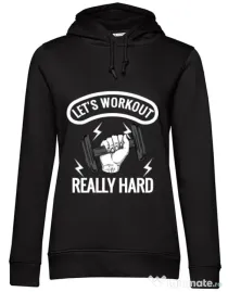 Hoodie dama cu gluga Let’s workout Negru