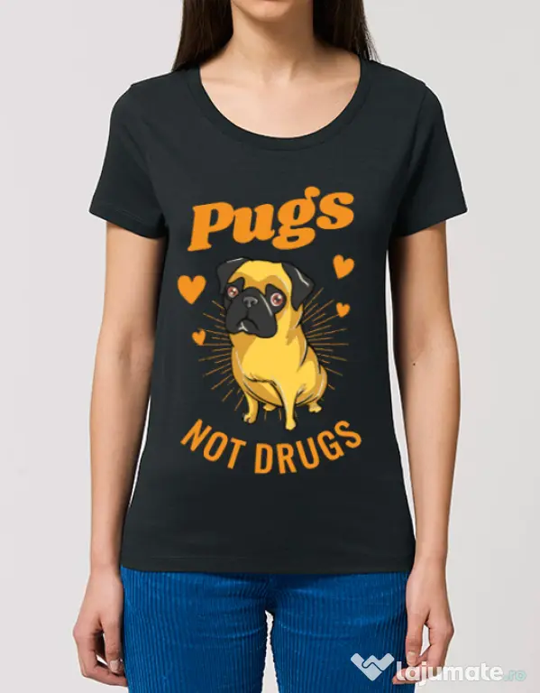 Tricou STANLEY STELLA dama Pugs not drugs Negru