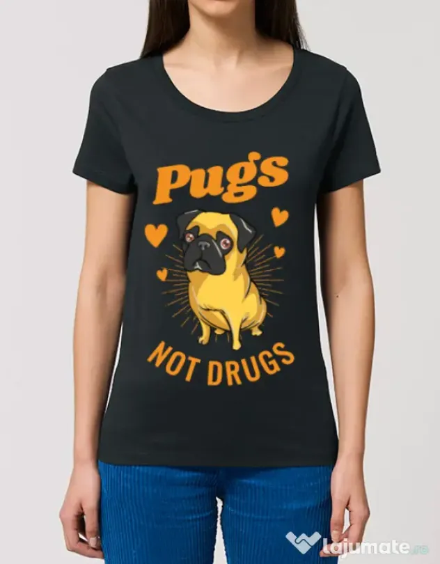 Tricou STANLEY STELLA dama Pugs not drugs Negru