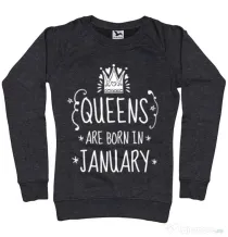 Bluza ADLER dama Queens are born in january Negru melanj