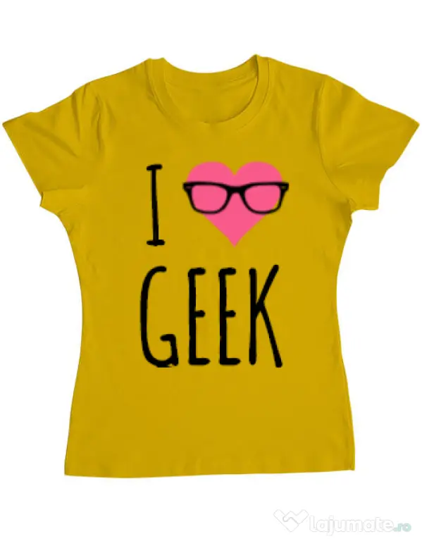 Tricou ADLER dama I love geek Galben