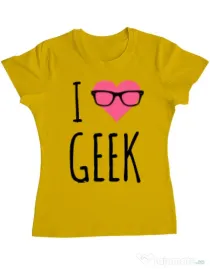 Tricou ADLER dama I love geek Galben