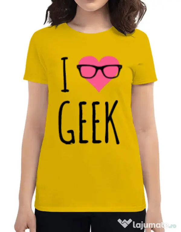 Tricou ADLER dama I love geek Galben
